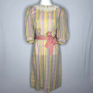 Vintage Stuart Alan Pastel Rainbow Striped Midi Dress
